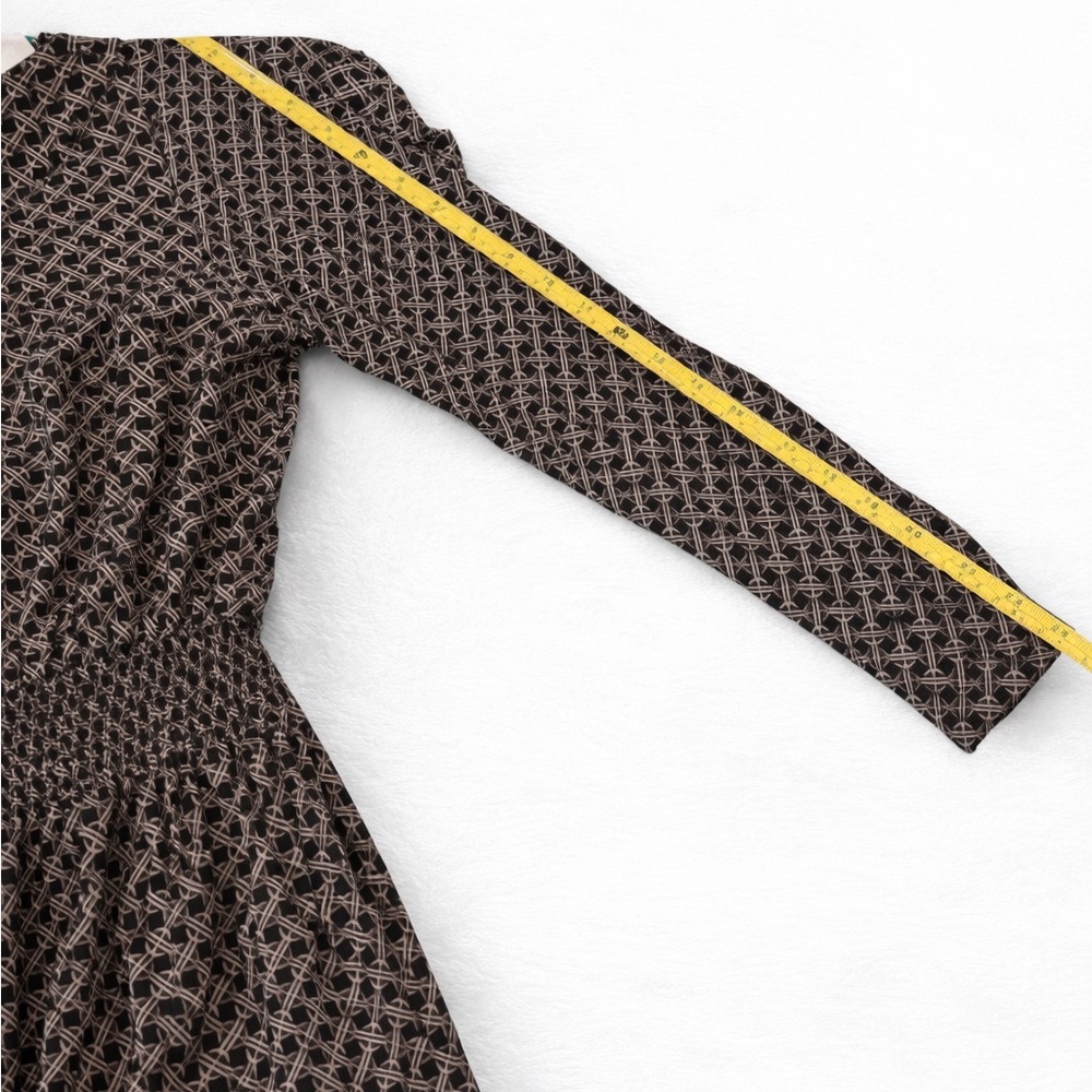 H&M Geometric Print Mini Dress – Black & Brown Long Sleeve – Size 2 - Picture 10 of 11